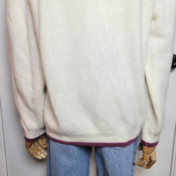 LL Bean Lambswool Angora Blend Polo Sweater Cream Medium Large Fall Winter - Picture 9 of 11